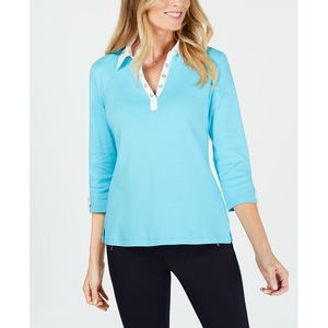 Camicia in maglia con dettagli in cotone e occhielli Karen Scott Aqua taglia S - Product Image 1