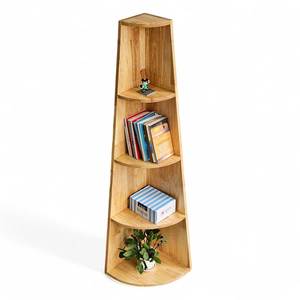 Estante de Pared en Forma de Abanico de Madera de Caucho, 35x35x140cm, de un Solo Nivel, Decorativo para Sala de Estar y Baño, Tipo Vertical - Product Image 1