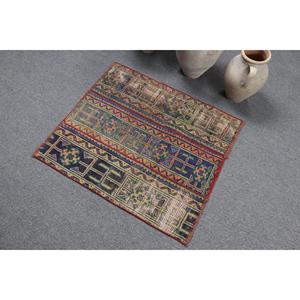 พรมวินเทจ ขนาด 2.6x2.9 ฟุต พรมตุรกี สีน้ำเงินแดงลายจุด พรมขนสัตว์ - Product Image 4