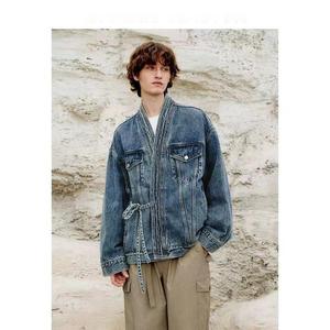 Venta al por mayor otoño nueva moda cuello pico Irregular suelta encaje Denim hombre chaqueta - Product Image 3