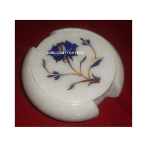 ชุดจานรองแก้วหินอ่อนสีขาวคุณภาพสูง ดีไซน์ลายดอกไม้สีน้ำเงินสวยงาม พร้อมพื้นผิวมันเงา เหมาะสำหรับใช้ในบ้านและห้องครัว - Product Image 3