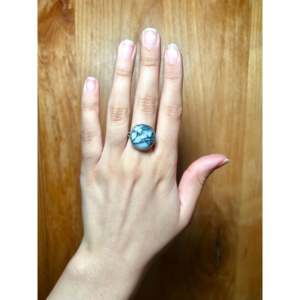 Navajo Handmade White Buffalo Sterling Silver <b>Statement</b> <b>Ring</b> Size 7.75 Featuring Natural Turquoise Boho Hip-Hop Everyday Wear - Product Image 4