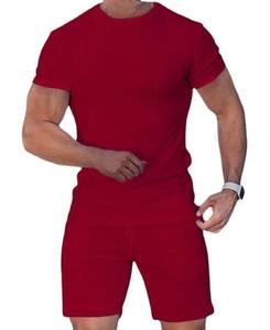 Ensemble de vêtements de jogging en coton deux pièces d'été personnalisés en usine pour hommes T-shirt et short avec logo uni survêtement de sport - Product Image 2