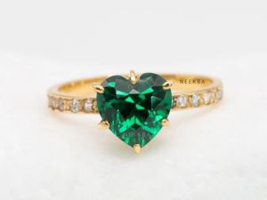 8*8mm corte de corazón Esmeralda cultivada en laboratorio 14K anillo de oro amarillo sólido anillo de Corazón Dorado anillo solitario en forma de corazón por proveedor indio - Product Image 3
