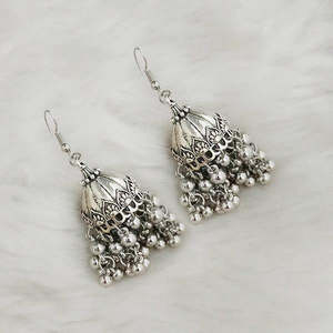 Jeweljunk 1309343 Trendy Ethnic <b>Silver</b> <b>Beads</b> Oxidised Jhumki Drop Earrings Gold Plating Featuring Pearls Diamonds for Parties - Product Image 1