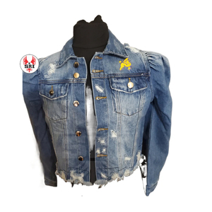 Sigma Gamma Rho Sorority Embroidery Women Denim Jeans Jacket | SGR Sorority Embroidered Women Distressed Denim Jean Jackets - Product Image 2