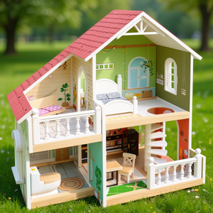 Casa de Muñecas Pequeña con Atractiva Terraza en el Techo para Juego Infantil - Product Image 3