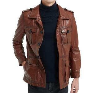 Vente Chaude Blousons en Cuir Style Motard Vintage Américain à Simple Boutonnage en Cuir PU, Vêtements Tendance et Élégants - Product Image 3