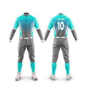 Ensembles d'uniformes de baseball à sublimation de qualité personnalisée, vente en gros de vêtements de sport, col rond, manches longues, couleur bicolore, confortable, séchage rapide - Product Image 1