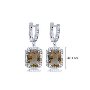 Baguette Sultanite CZ Gold Plated Sterling <b>Silver</b> Dangle <b>Earrings</b> Turkish Handcrafted <b>Wedding</b> & Party Trendy Jewelry - Product Image 2