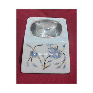 Quemador de Incienso de Mármol Blanco con Incrustaciones de Nácar, Diseño Floral Único, Hecho a Mano, de Lujo, Forma Cuadrada, Ideal para Regalo - Product Image 1