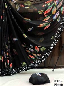 Dernière collection de belles robes en mousseline de soie Saree Blouse avec broderie florale à impression numérique Mirror Cut Work Supplier from India - Product Image 6