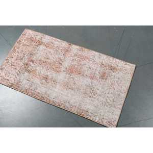 Alfombra Vintage de 1.7x3.2 pies, Alfombra Turca Pequeña, Alfombra Floral Marrón y Blanca - Product Image 2