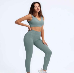 Conjunto de Leggings y Sujetador Deportivo con Logotipo Personalizado de Alta Calidad, 100% Algodón, Tallas Grandes, Cintura Elástica, Conjuntos de Yoga para Mujer - Product Image 2