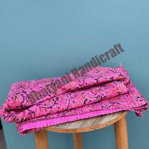 Handmade <b>Indian</b> Cotton Kantha Quilt Luxury Floral Print Bedcover <b>Throw</b> Twin/Queen Size Kantha Quilt - Product Image 4