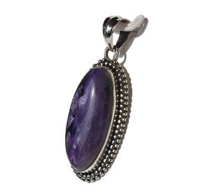 Qualité supérieure 925 argent Wrap pierre pendentif fabriqué à la main Charoite ovale Cabochon pierres précieuses bijoux mode pendentifs et breloques - Product Image 2