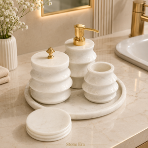 Wholesale White Marble Four-piece <b>Bathroom</b> Accessories <b>Set</b> with Eco-friendly Modern Luxury <b>Soap</b> <b>Dispenser</b> Toothbrush Holder Tray - Product Image 2