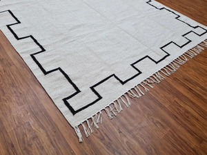 Alfombra blanca de algodón estilo marroquí hecha a mano, alfombra lavable Navajo Kilim con función antideslizante para uso doméstico - Product Image 6