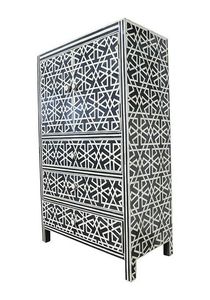 Mesita de noche Floral moderna contemporánea gabinete personalizado generalmente incrustaciones de hueso para sala de estar tradición artesanal de la India - Product Image 4