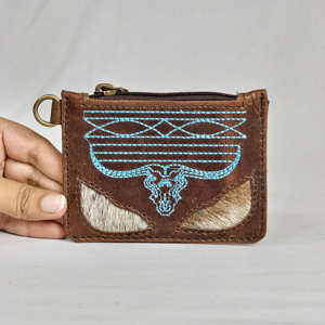 Nouveauté : Mini porte-monnaie en cuir suédé fait main avec surpiqûres style cowboy, porte-monnaie western en cuir véritable pour femme - Product Image 5