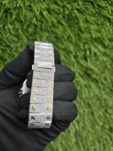 นาฬิกาข้อมือแฟชั่นหรูหราสไตล์วินเทจ ตัวเรือนสแตนเลสสตีลสองสี ประดับเพชรโมอิสซาไนต์ VVS1 คริสตัลแซฟไฟร์ ระบบอนาล็อก ดีไซน์ฮิปฮอป - Product Image 6