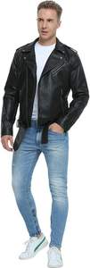 Leather <b>Jackets</b> for <b>Men</b>, Faux Bomber <b>Jacket</b> <b>Mens</b> Motorcycle Lapel Asymmetric <b>Zip</b>-Up Blet Slim Fit Biker Coat - Product Image 5