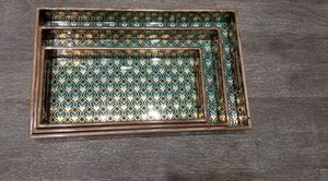 Bandeja de servicio de madera de estilo con estampado para la decoración de la Mesa del hogar a bajo precio Bandeja de servicio de forma rectangular de madera al por mayor - Product Image 6