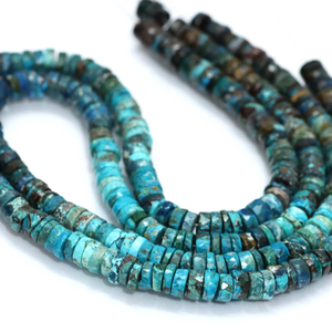 Perles Heishi en chrysocolle de qualité supérieure, forme de pneu facetté, 5-8 mm, 15 pouces, AAA++, pierre précieuse en chrysocolle naturelle, coupe en roue facettée - Product Image 4