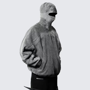 Cagoule sweat à capuche zippé lavé épissage conception noir gris Ninja pull gothique haute rue unisexe ample Streetwear - Product Image 2