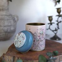 Boîte en métal ronde rose pastel Kontensan ER0801G 0,6 L avec couvercle en forme de dôme à motif floral pour accessoires de café et de thé, fabriquée en Turquie