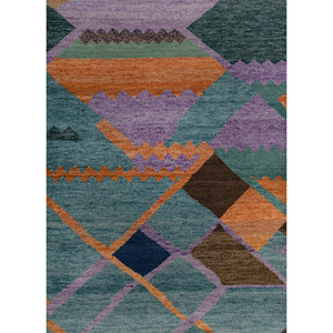Tapis en laine et soie de bambou noué à la main à motif géométrique bleu Freedom Manchaha pour la décoration de la maison et du salon - Les-8066 - Product Image 3