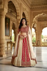 Gran oferta elegante Faux Georgette Lehenga Choli con bordado intrincado y Dupatta de red para boda disponible al mejor precio - Product Image 5