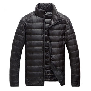 Veste longue matelassée en nylon pour homme, col montant, hiver, capuche, rembourrage en duvet de canard, design à bulles, vente en gros, vêtements fins enduits, devant - Product Image 3