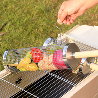 Panier de barbecue rotatif en acier inoxydable non revêtu, anti-rouille, portable (Grand/Petit) pour le camping en extérieur