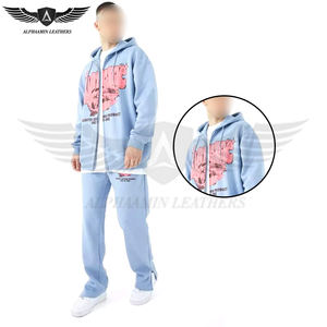 ชุดวอร์มผ้าฝ้ายเป็นมิตรต่อสิ่งแวดล้อมชุดวอร์มผ้าคอตตอนสีฟ้าอ่อนพร้อมพิมพ์ซิลค์สกรีนแบบบาน - Product Image 4