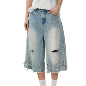 Acid Wash Vintage Distressed Streetwear Hip Hop Trendy Denim Shorts Hombres Verano Transpirable Oversized Jeans Short - Product Image 3