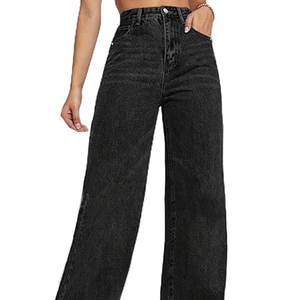 Pantalones Vaqueros Negros de Mezclilla para Mujer, Estilo Hip-hop, Moda Casual, Estilo Urbano, Pierna Ancha, Holgados, Lavados, Transpirables - Product Image 4