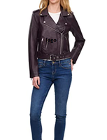 Blouson Moto Femme en Cuir Brut avec Ceinture, Tailles Standard et Grandes Tailles, 100% Polyester Importé, Respirant, Coupe-Vent, Fermeture Éclair
