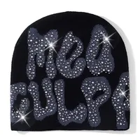 Bonnet d'hiver de luxe en strass de haute qualité, logo personnalisé, orné de cristaux, bonnet tricoté unisexe pour adulte, fabricant OEM ODM Bling