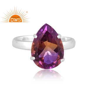 Última Tendencia Fine Sterling Bio Ametrine Doublet Cuarzo Piedra preciosa Anillo apilable Fabricante de joyería personalizada - Product Image 2