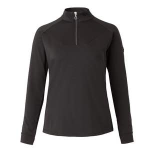 BIG TEN APPAREL Pull à col zippé noir à manches longues pour femme, en polyester, couche de base - Product Image 1