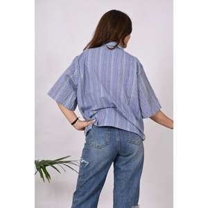 Camisa de diseñador de lino y algodón para mujer, camisa plisada con estampado de rayas, ropa formal de oficina, camisas de fabricante al por mayor - Product Image 4