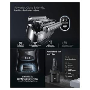Rasoir électrique pour homme avec tête de précision, tondeuse, autonomie de 60 min, sans fil, utilisation humide/sèche, étanche IPX7, lavable, station de nettoyage et de charge - Product Image 1