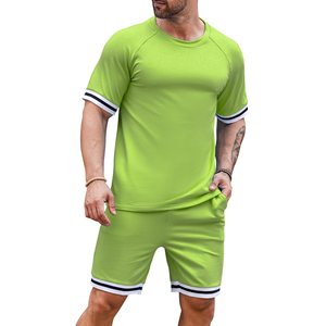 Recién llegado, conjuntos de pantalones cortos de gimnasio verde de verano para hombres, Camiseta de algodón 100%, pantalones cortos estampados, estilo térmico informal, de talla grande, transpirable - Product Image 2