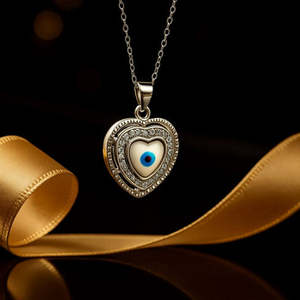 Colgante de Plata 925 Zarkan con Ojo Turco y Corazón, Cadena de Eslabones, Baño de Rodio, Engaste de Bisel, Oro Rosa y Diamantes para Bodas - Product Image 1