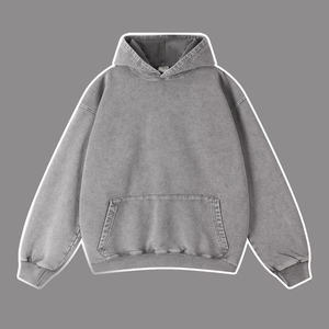 Sweat à capuche d'hiver pour homme en molleton 100% coton premium 420g, lavage à l'acide, coupe classique, imperméable, coupe-vent, respirant, avec broderie - Product Image 2