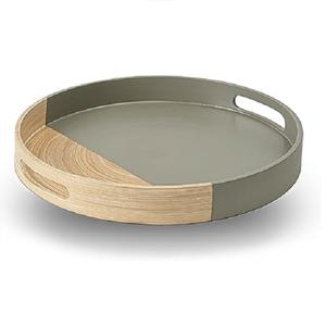 Plateau en bois de forme ronde de Style de luxe avec table à manger finie ton gris et marron assiette décorative plateau de service de nourriture de Dessert - Product Image 1