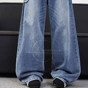 2025 Logo personnalisé jambe large hommes jean pantalon léger décontracté vêtements de rue surdimensionné haute qualité Jean pantalon - Product Image 3