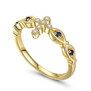 Jeulia Sterling <b>Silver</b> <b>Ring</b> with Golden Fish and <b>Cross</b> Design - Product Image 3