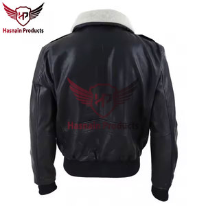 Blouson aviateur personnalisé en cuir noir pour hommes avec col détachable-High-Quality Hasnain Products - Product Image 2